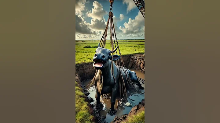 Fat cow stuck in mud farmers saved it #humanity #cow #cowlover #shortsfeed #animals #rescue #ai