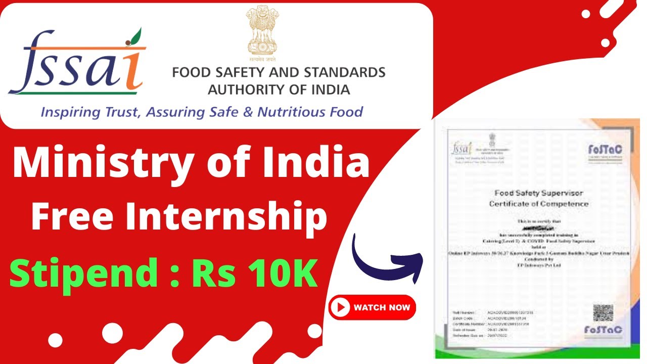 FSSAI Internship 2022 Apply Online | Paid Internship | Stipend 10K | Free Ministry Internship