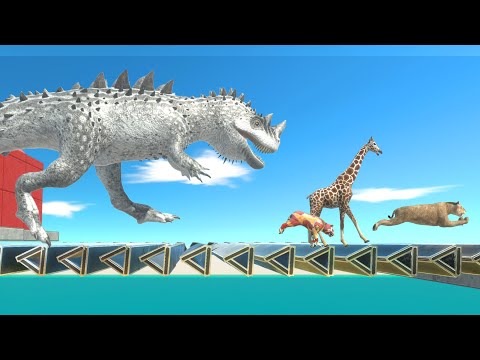 Dinosaur Simulator Race: Who Can Slide Through The Conveyor Belt And Escape The Ceratosaurus