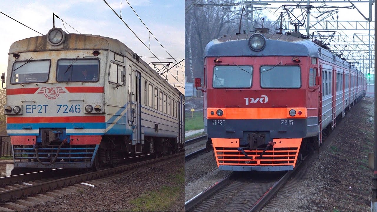 🇺🇦🇷🇺Украинская и Российская электрички. ЭР2Т-7246 и ЭР2Т-7215