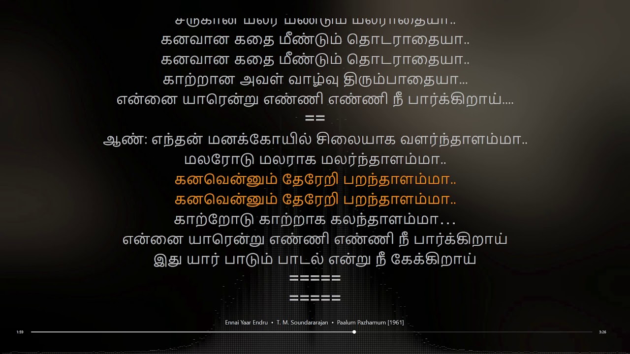 Ennai Yaar Endru  Paalum Pazhamum  M S Viswanathan  synchronized Tamil lyrics song