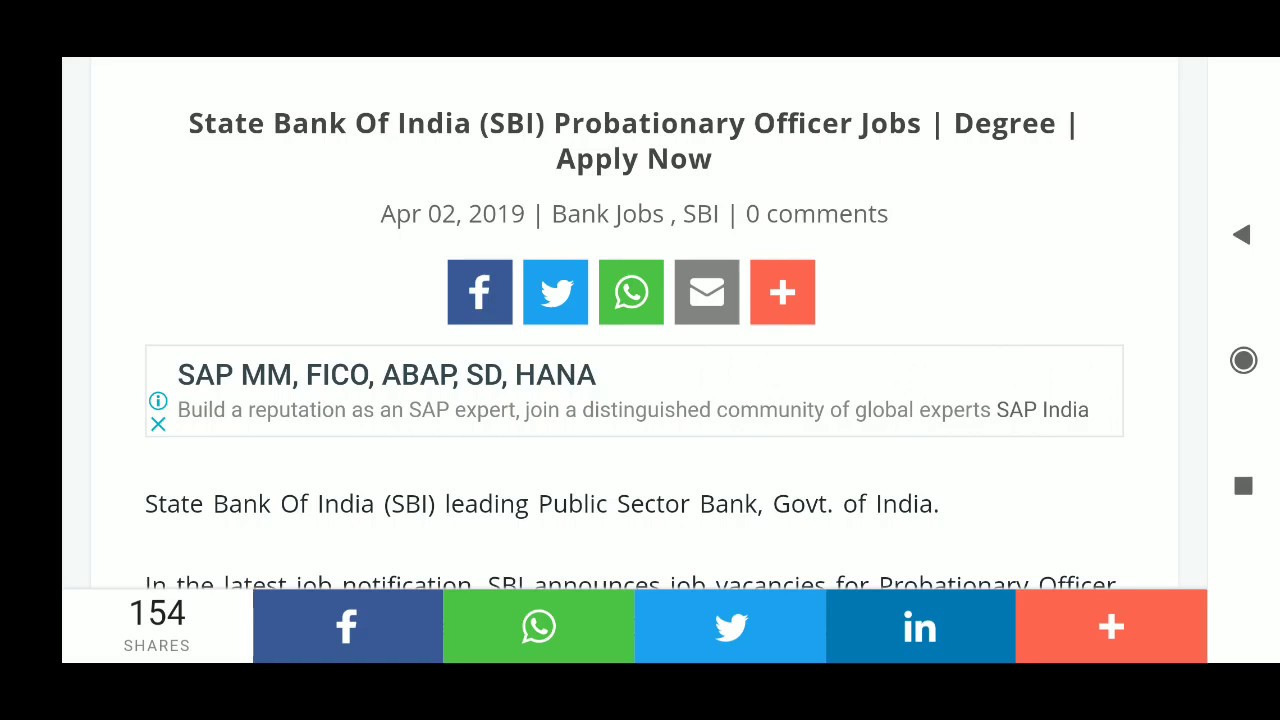 SBI latest notification 2019 || ap & TS govt job notification2019
