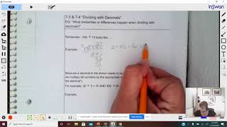 Math 6A Lesson 7-3 & 7-4 Dividing with Decimals