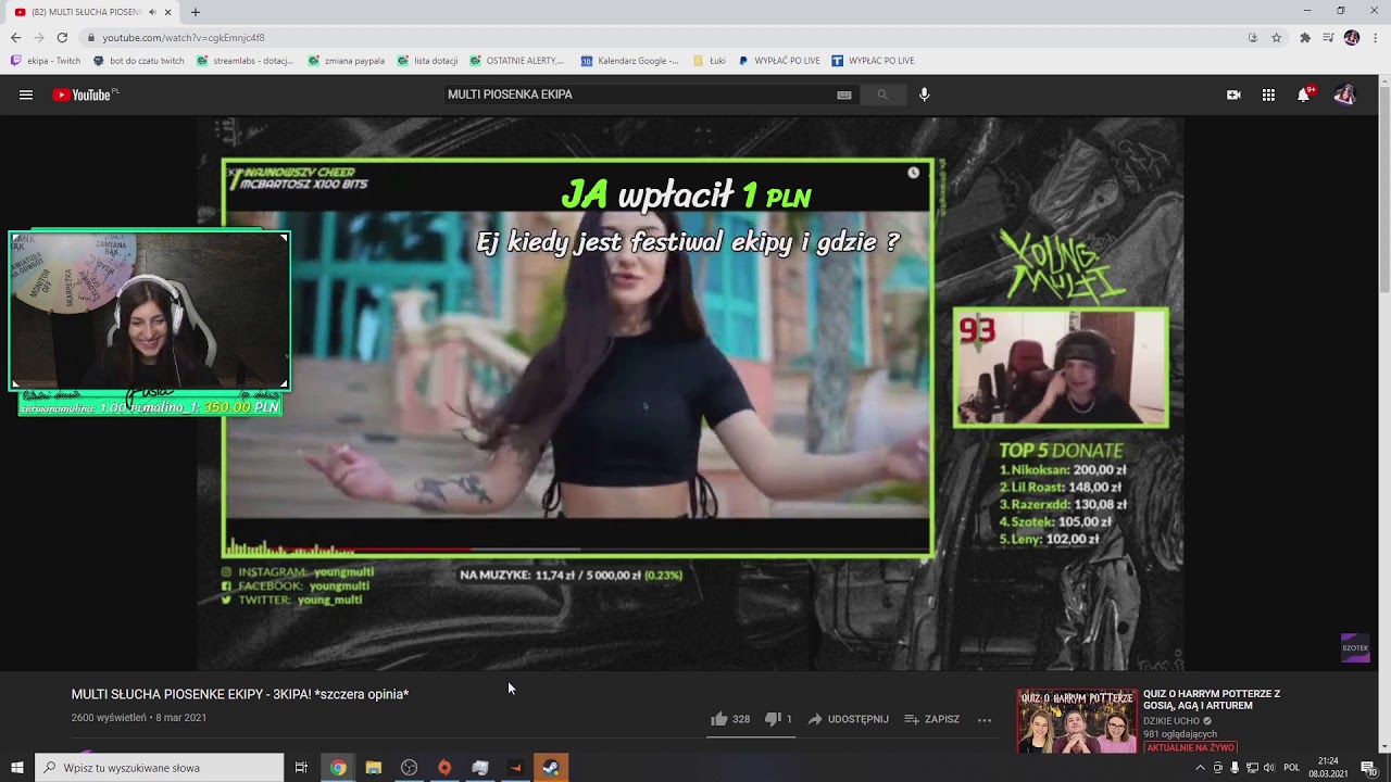 Kasia ogląda reakcję YOUNGMULTI na nutę EKIPY - 3KIPA | LIVE FUSIALKA