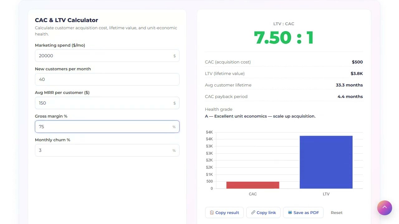 How to Calculate CAC & LTV — Free Calculator with Health Grade — video tutorial