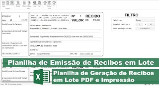 Planilha de Emissão de Recibos em Lote Excel