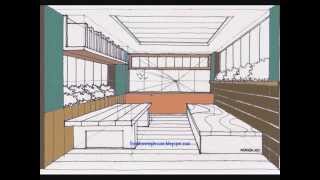 Draw A Box A Room.... Benches In A One Point Perspective.. Plus Digital Colouring.