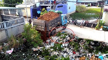 Perfectly New Project LANDFILL DELETE POND TRASH By Skill Driver D20P Dozer Pushing SOIL & Truckload