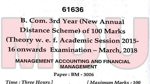 B.com 3rd Year dde (Annual Distance) Management Accounting and Financial Accounting Question Paper