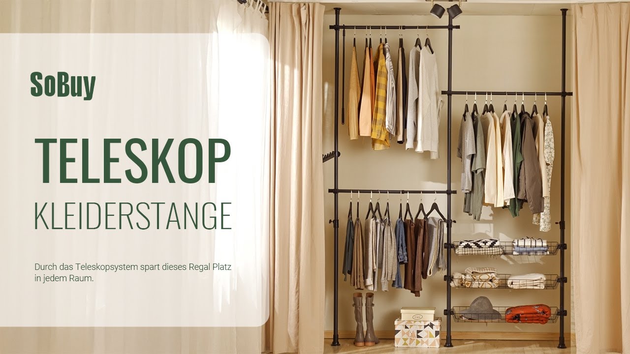 SoBuy Regalsystem mit 3 Kleiderstangen und 3 Körben丨Kleiderstange丨Kleiderständer丨FRG34-SCH