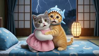 Ginger Kitten & Little Sister Scared Alone During a Thunderstorm Night!!!