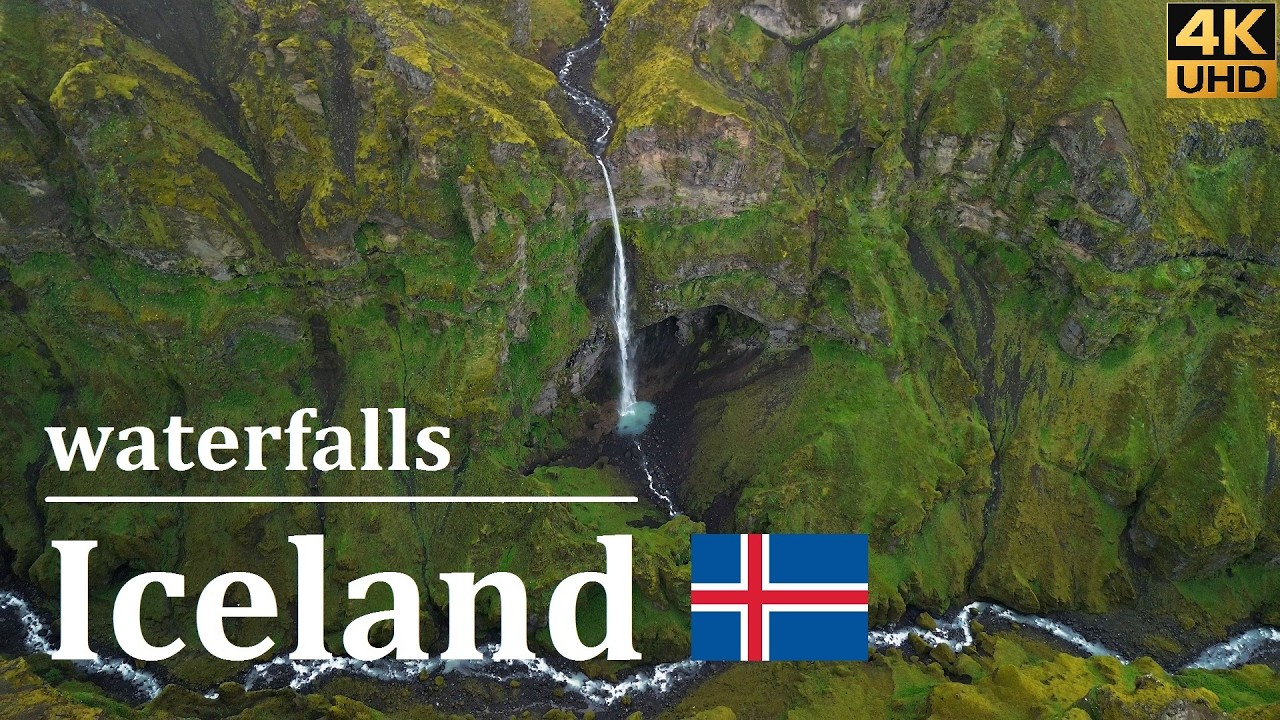 Waterfalls, Iceland | Drone footage of picturesque waterfalls in Iceland | Music | 4K — Nauthúsafoss — video poster