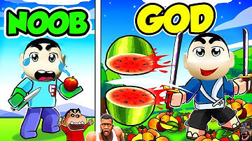 SHINCHAN NOOB VS PRO VS HACKER IN FRUIT SLICE SIMULATOR ROBLOX with franklin & chop | Dream Squad Op