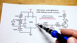 Improved fading LED on off using NPN BJT 2N3904 and astable mode 555 timer electronics circuit
