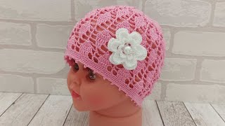 Ажурная, летняя детская шапочка крючком. На 6-9 месяцев/crochet baby hat/gehäkelte Babymütze