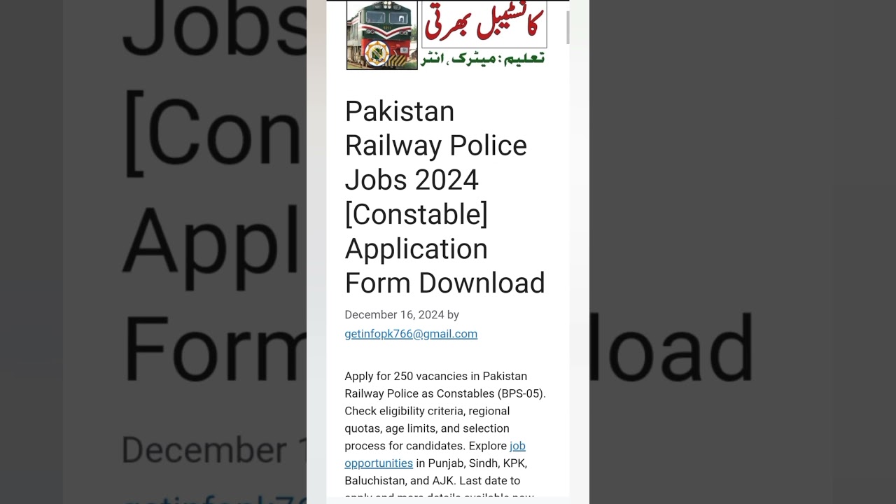 Pakistan railway police constable jobs