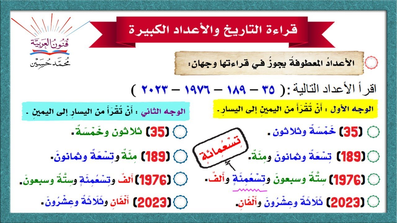 قراءة التاريخ والأعداد الكبيرة ـ سلسلة تعلم الإعراب 67