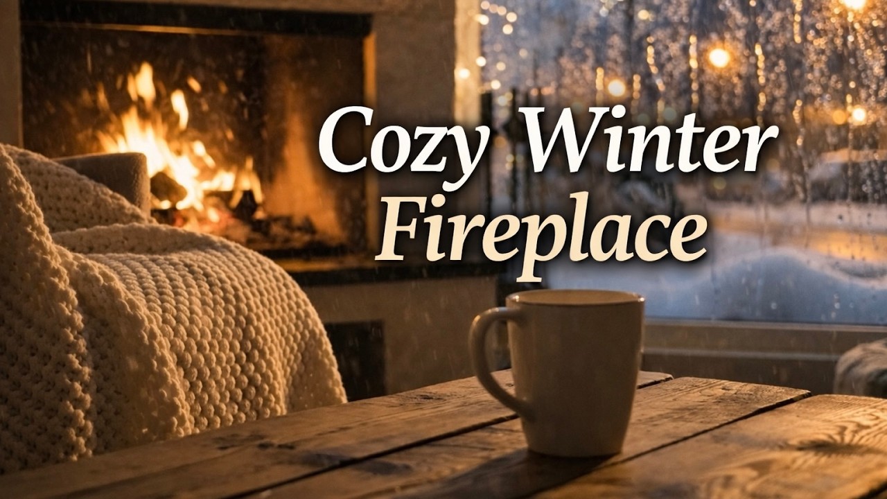 Cozy Winter Fireplace Ambience ❄️ Snowy Night Café — No Music, Only Crackling Fire Sounds (4K)