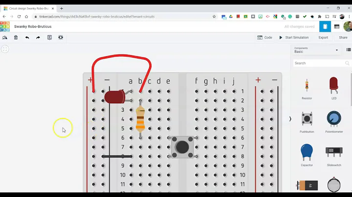 Push Button LED Circuit - Tinkercad Circuits