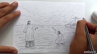 How to draw JESUS ON THE WATER
