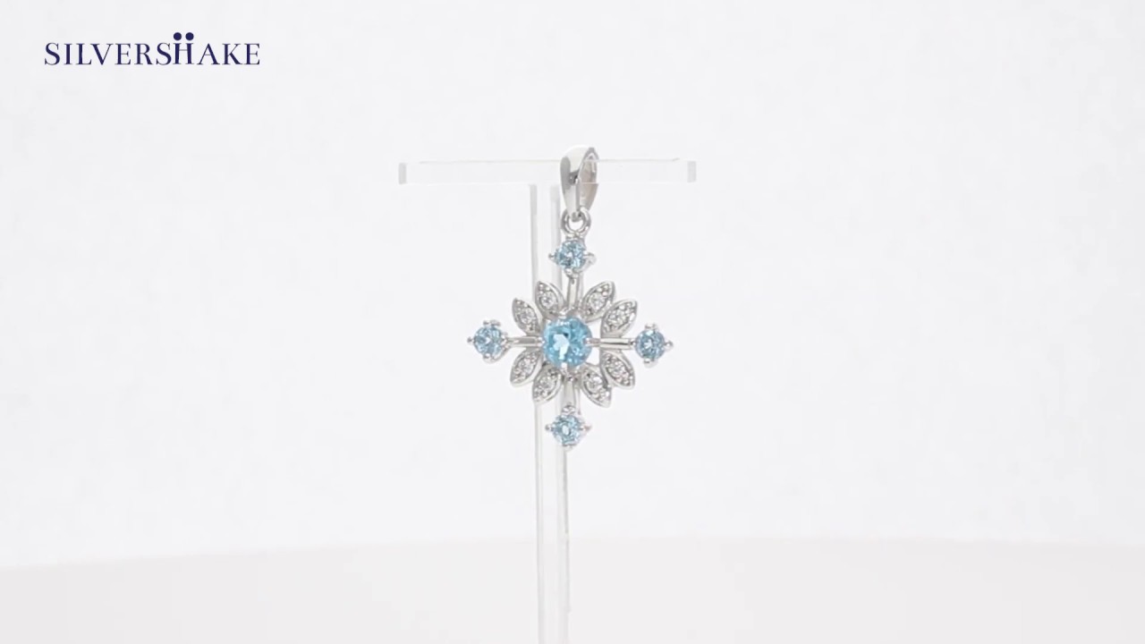 SILVERSHAKE Genuine Swiss Blue Topaz 925 Sterling Silver Snowflake Pendant-PD0096981