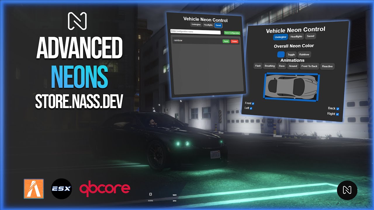 [FREE] [ESX/QBCORE/Qbox/Standalone] Nass Advanced Neons | Vehicle Underglow & Headlight System