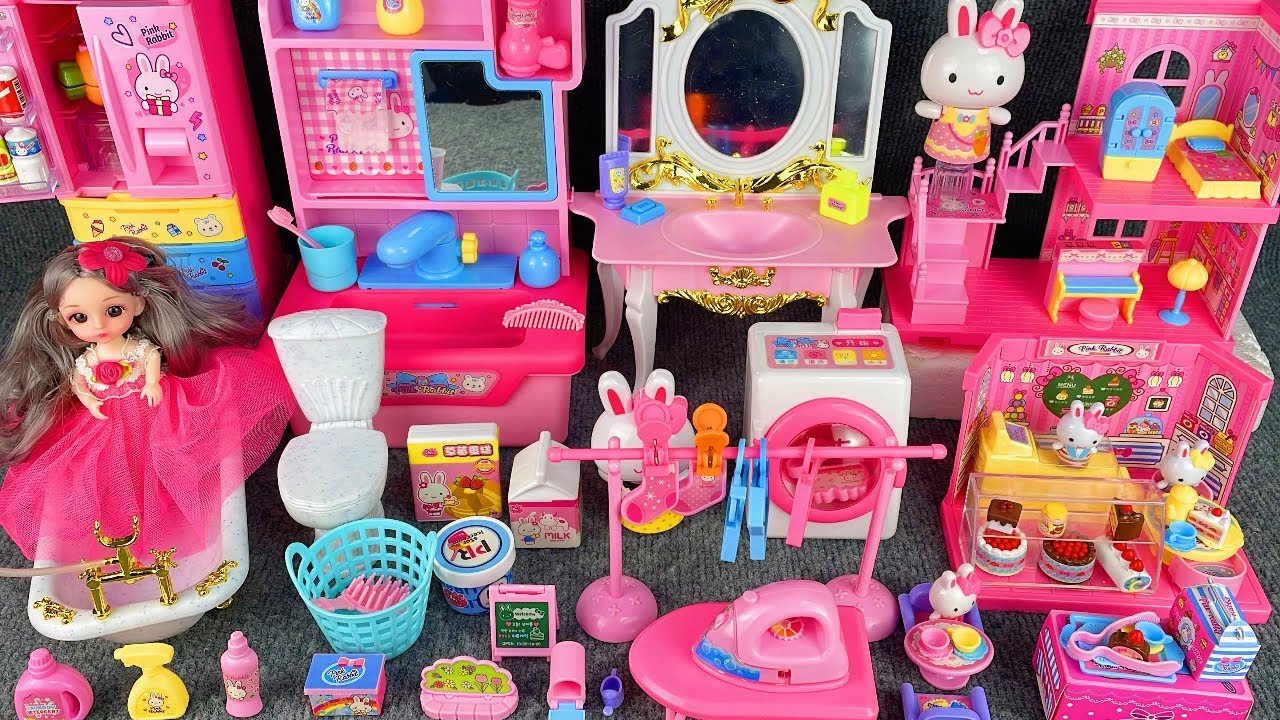 16 Minutes Satisfying with Unboxing Pink Refrigerator & Laundry Toy Set Review | ASMR 