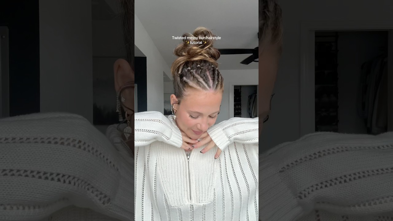 Hair tutorial to this twisted messy bun✨#haircare #hairstyle #hairtutorial #hair #shorts #hairinspo