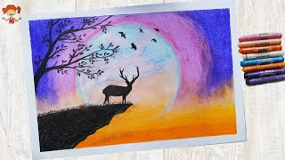 Easy Landscape Drawing With Oil Pastel Sunset Drawing Riyas Art