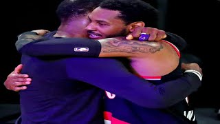 Carmelo Anthony and LEBRON james Share an emotional moment after Blazers get eliminated.