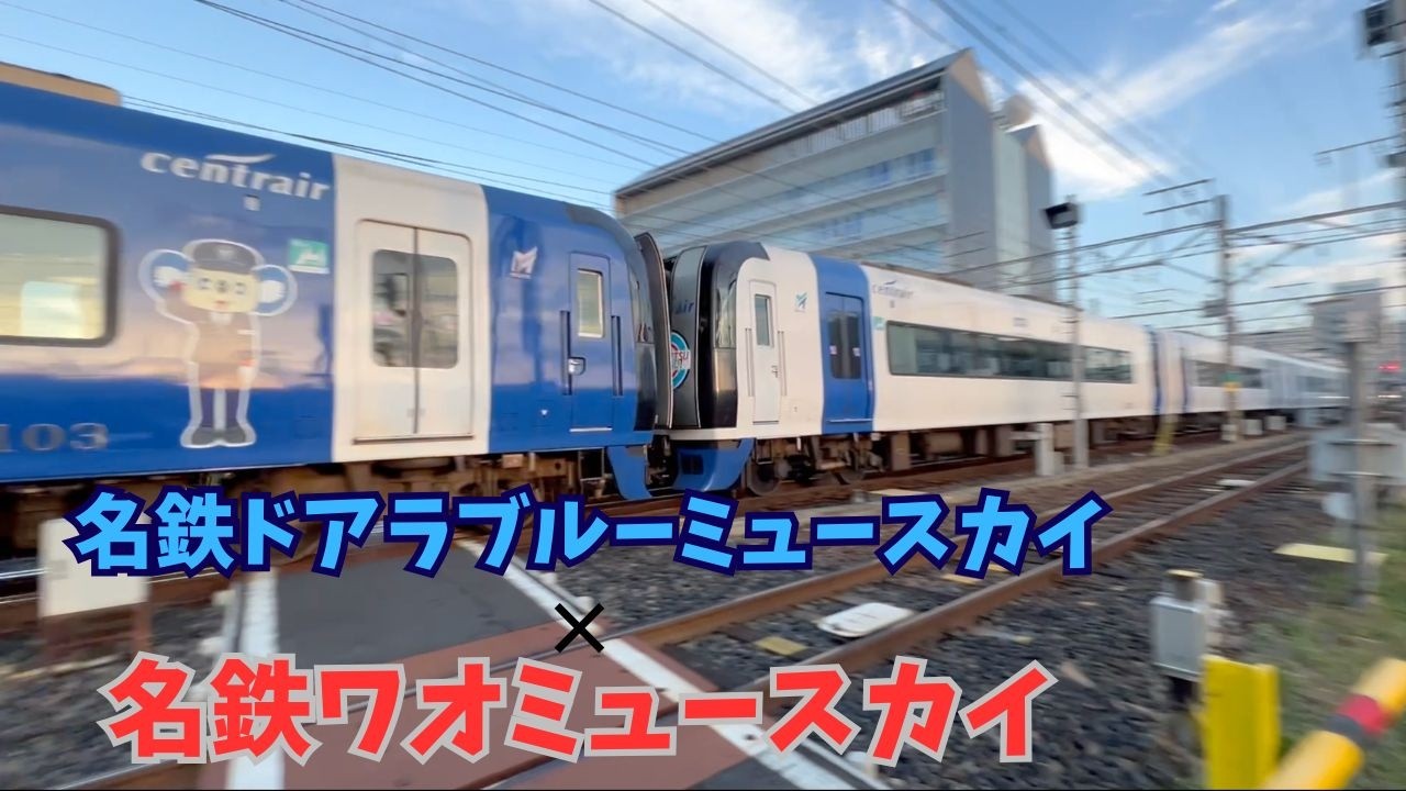 名鉄犬山踏切名鉄犬山線ドアラブルーミュースカイ×名鉄ワオミュースカイ激レア？#鉄道 #回送列車 #名鉄 #train #railway #電車 #ブルーミュースカイ