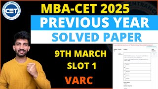 MBA CET 9th March Slot 1 Solved Question Paper | Mba cet Previous Year Question Paper with Solution