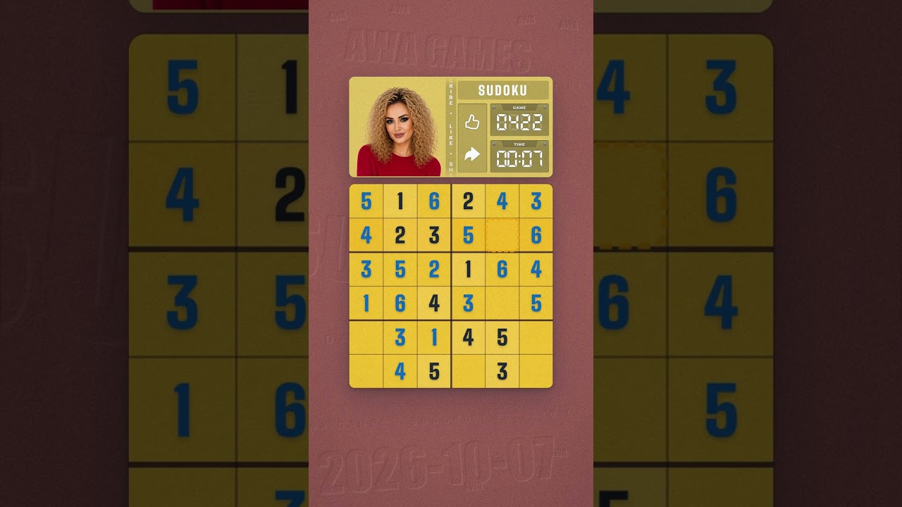 LinkedIn Mini Sudoku #422 solved board for October 7, 2026, 6x6 grid