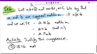 Section 1.4, The Integers Modulo m, Congruence Modulo m Definition and Examples