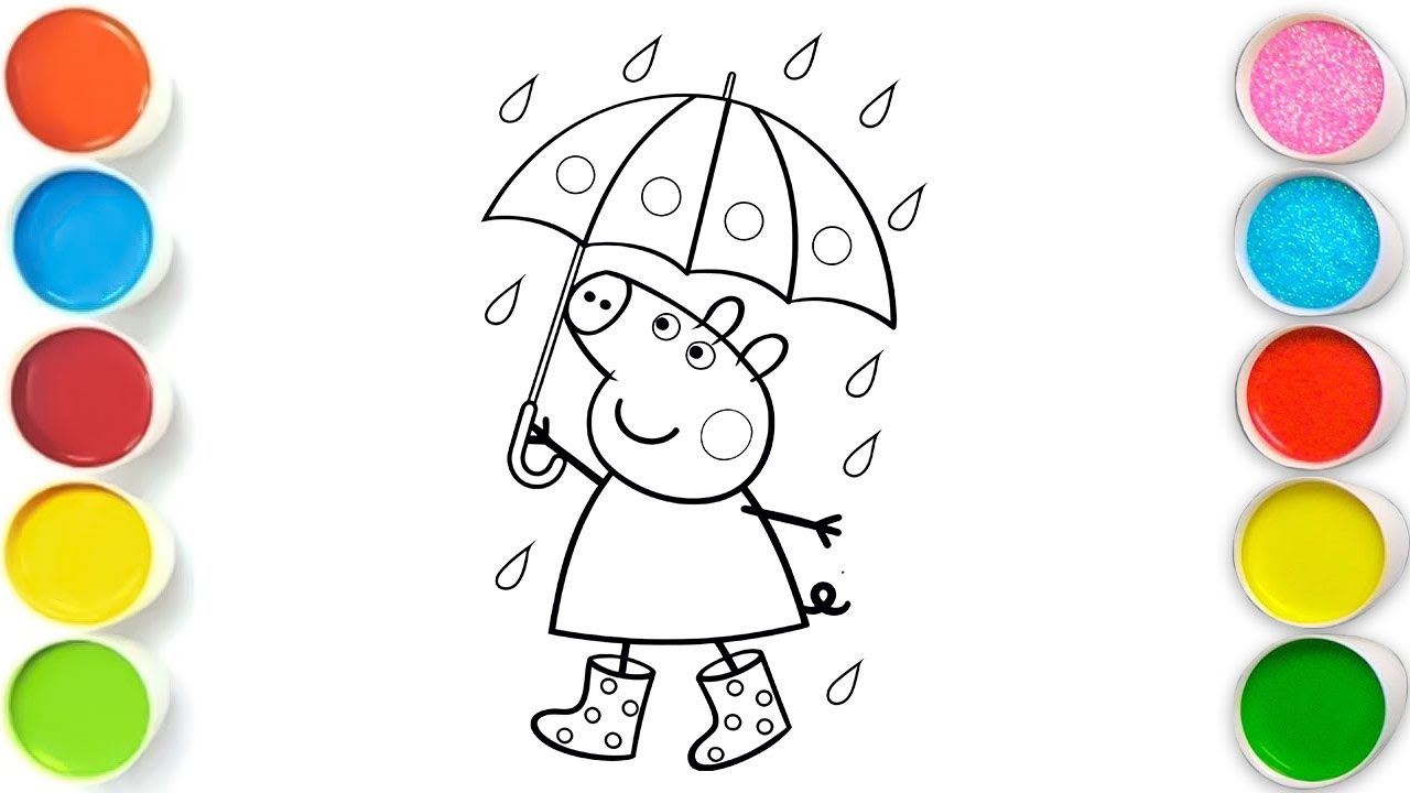 Peppa Pig with Umbrella Drawing, Painting & Coloring For Kids and Toddlers_ Child Art
