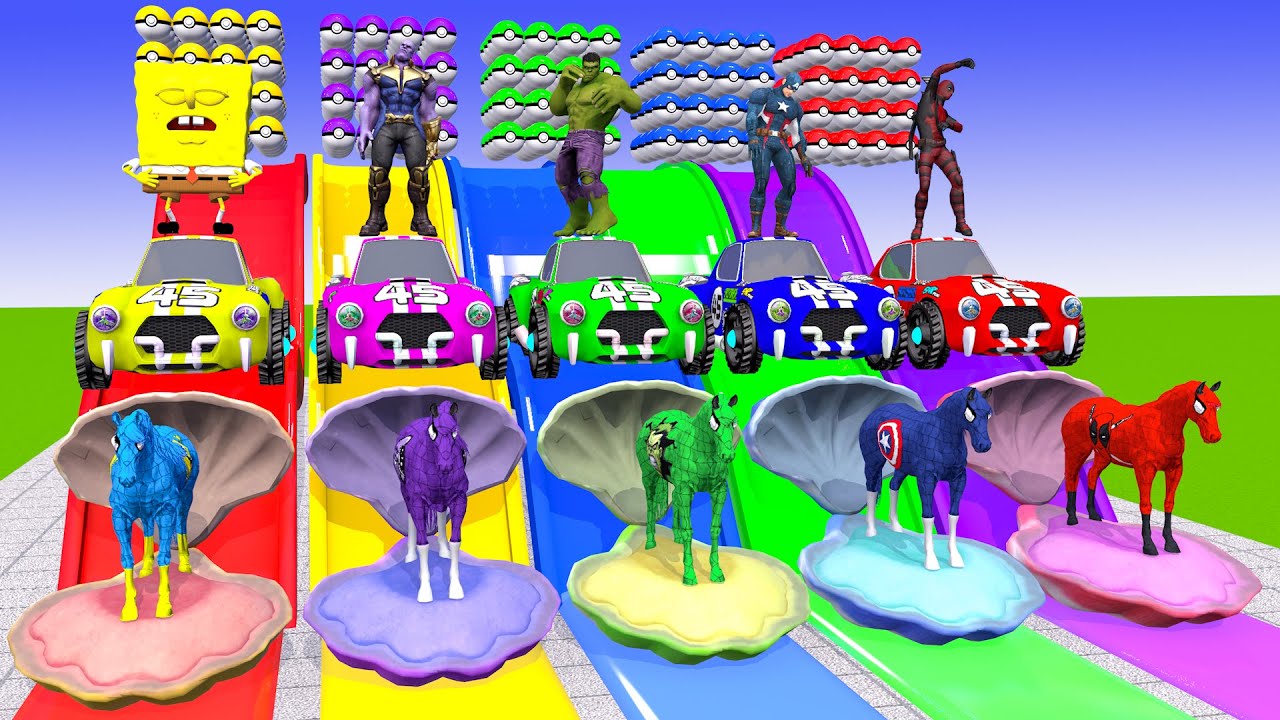 Long Slide Game With Cow Elephant Gorilla Hippopotamus Tiger - 3d Animal Game - Funny 3d Animals