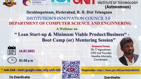 Webinar on "Lean Start-up & Minimum Viable Product/Business- Boot Camp (or) Mentoring Systems"
