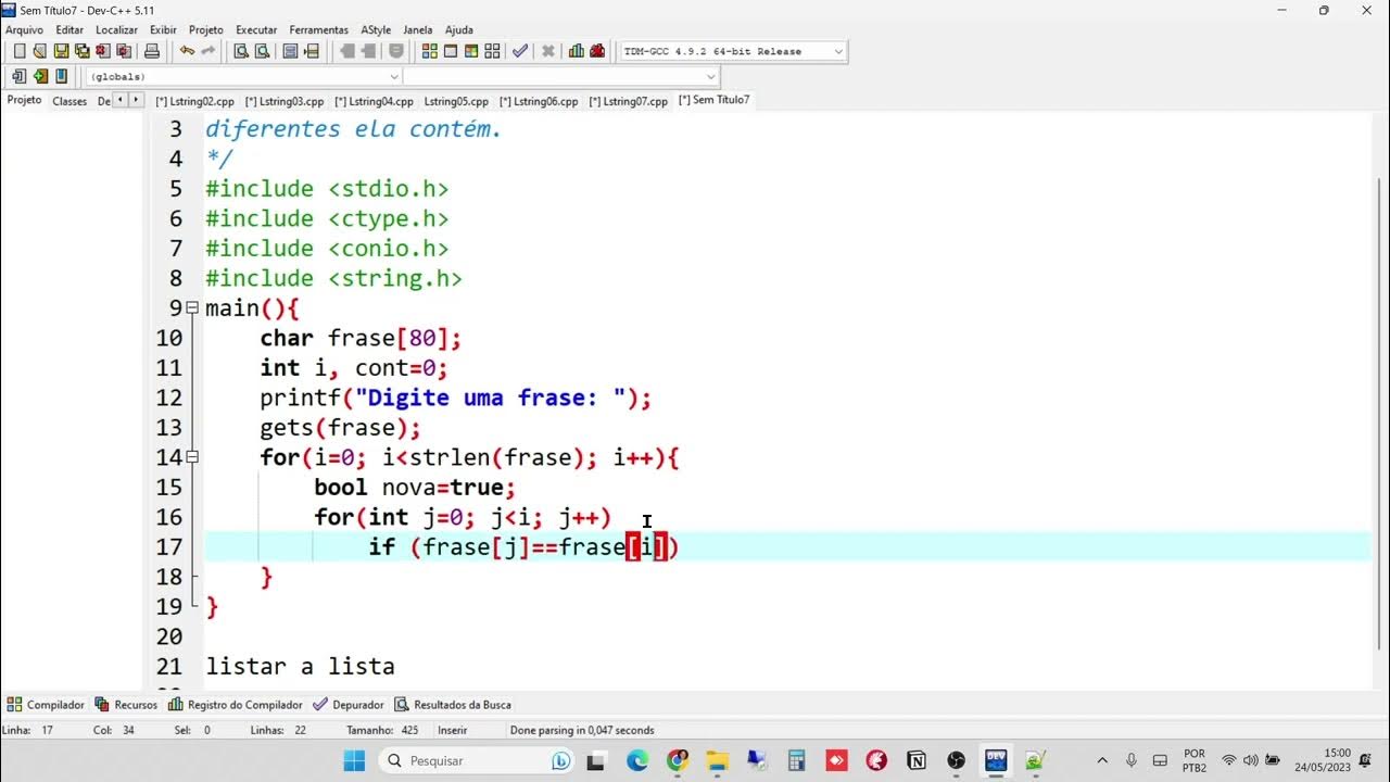 Resolvendo exercício de strings em C. Ex. 8 - contando letras ...