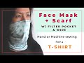 Neck Tube/ Gaiter Mask from a stretchy T-shirt - filter pocket & wire-  hand or machine sewing