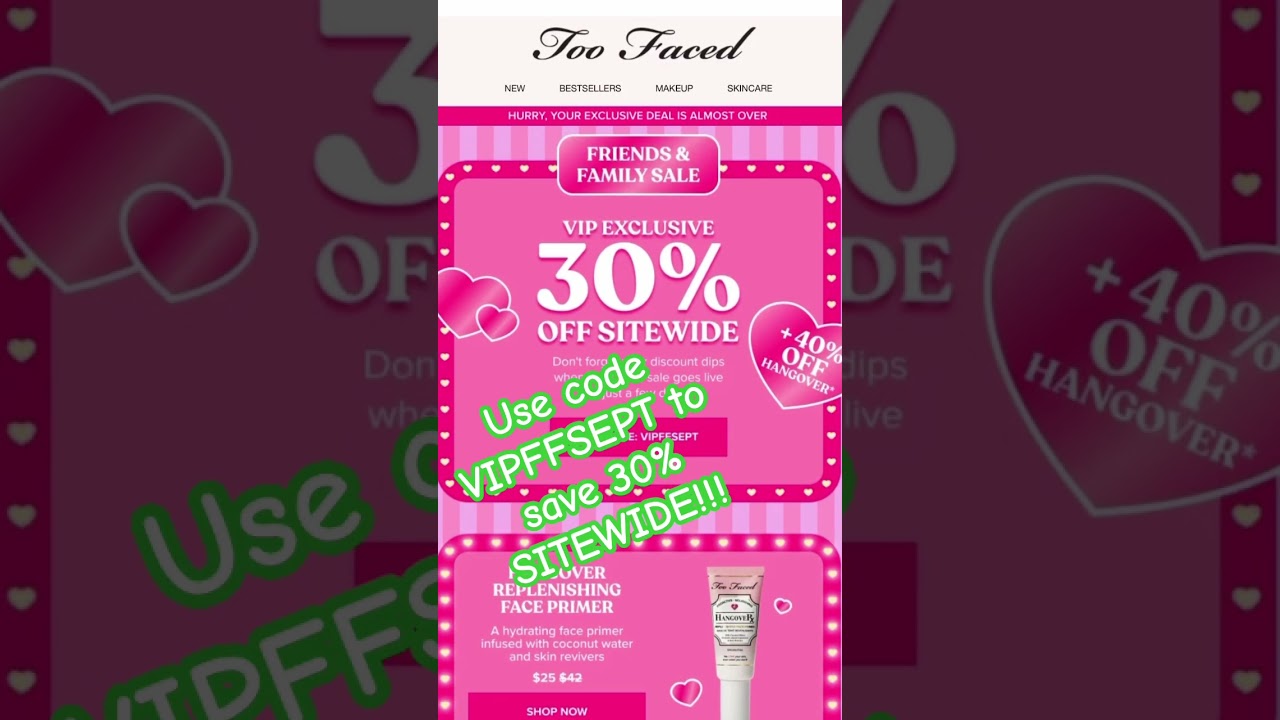 TOO FACED VIP SALE Save 30% OFF with Code!!
