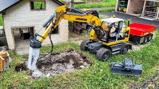 Broken pool demolition and backfill. RC wheeled excavator Liebherr A918 trailer, Mercedes Sprinter. screenshot 5