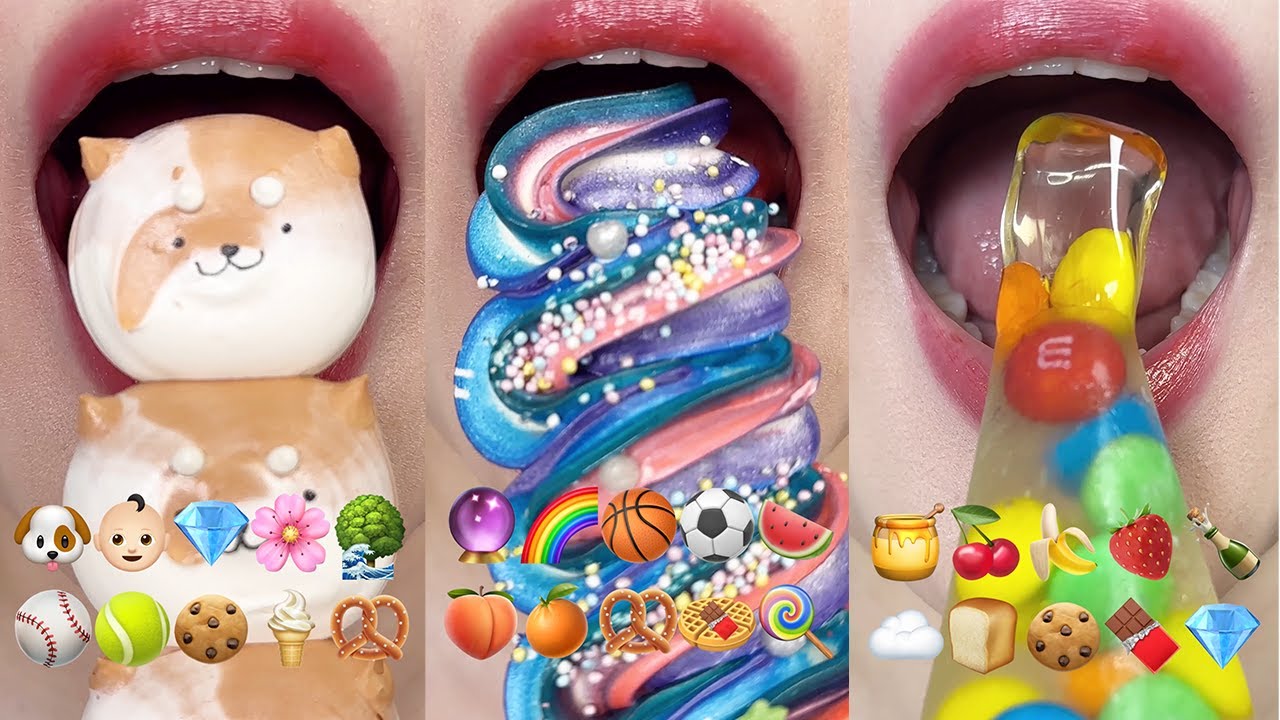 asmr 10 MINUTES EMOJI FOOD MERINGUE COOKIES (RELAXING SLEEP) 이모티콘 입술 먹방 eating sounds
