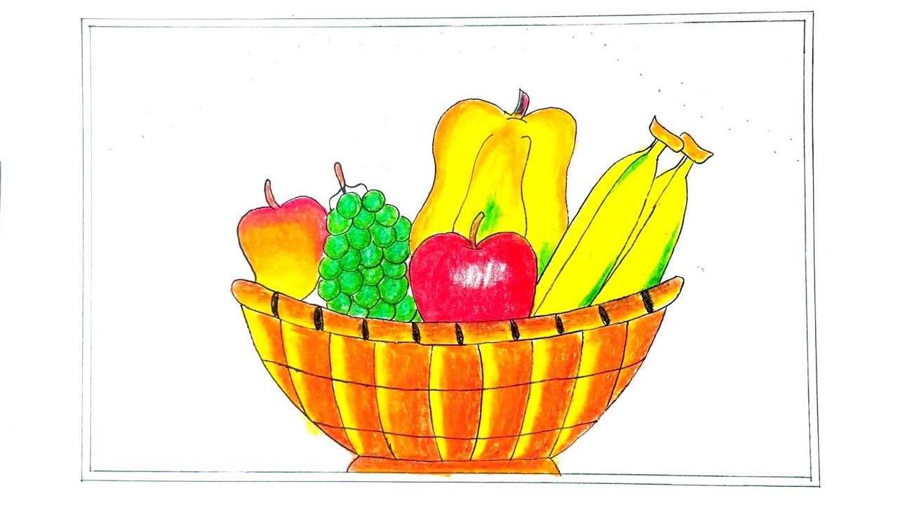 How to make Fruit Basket Drawing | Fruit Basket Drawing with Colour | Simple Drawing | Step by Step