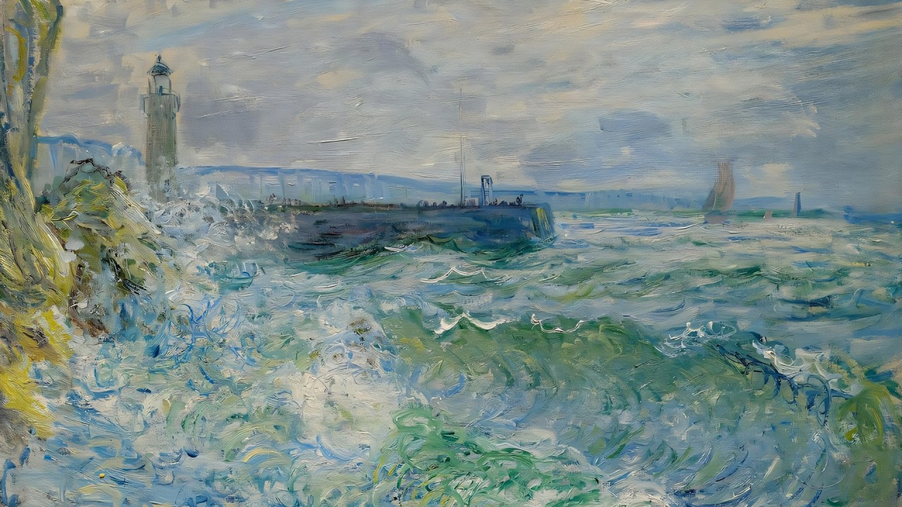 Fine Art - Claude Monet -The Jetty at Fecamp in Rough Weather and others