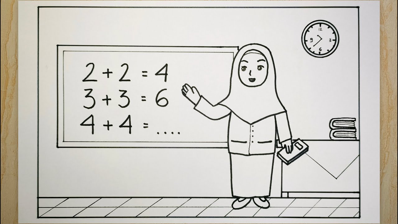 Cara menggambar guru sedang mengajar murid