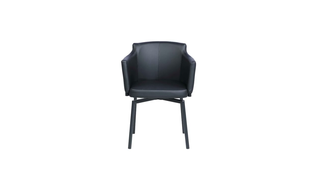 Chintaly Demi Swivel Dining Arm Chair in Black Leatherette & Black Metal