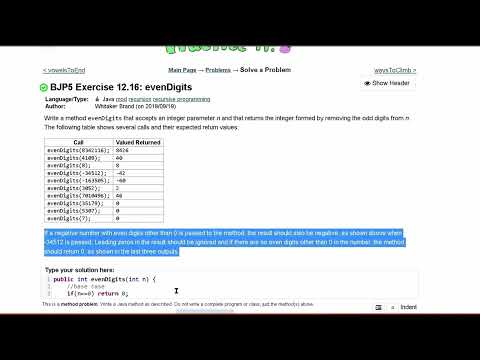 Java Practice It | Exercise:12.16: evenDigits | recursion recursive programming