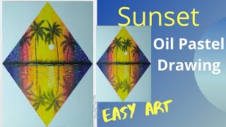 Easy Oil Pastel Drawing for Beginners/Sunset Scenery Oil Pastel Step by Step/Daily Art Challenge 83