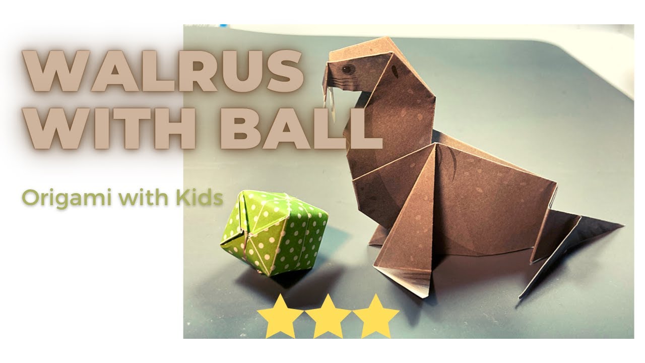 Easy Origami: Origami Walrus and Ball / Paper Seal and Ball / Origami with kids Walrus(Seal)