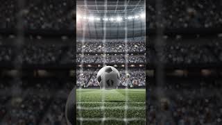 Slowmotion football spin's through the air into goal net dramatic stadium lighting realistic visuals
